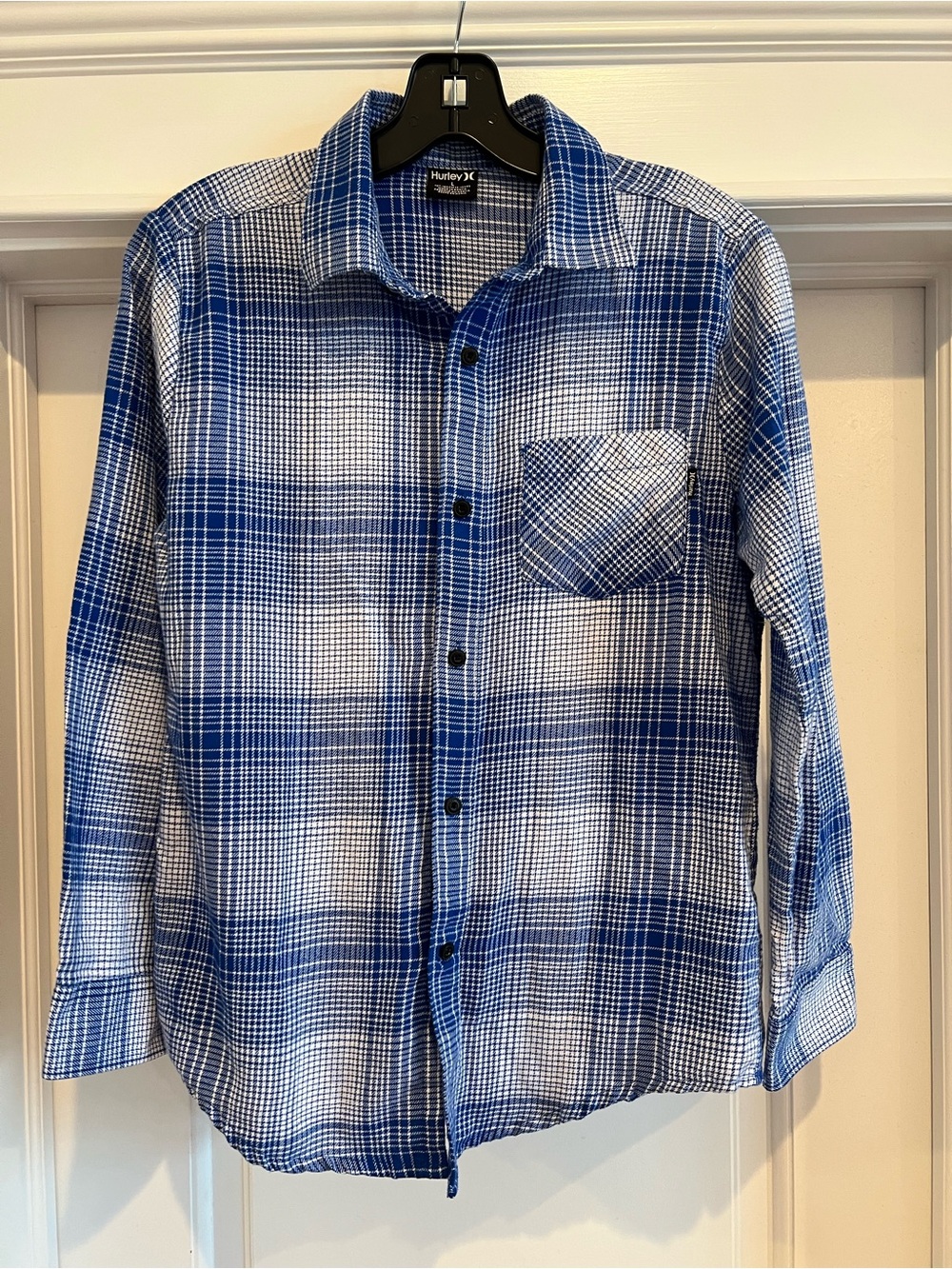 Hurley Blue and White Plaid Flannel Button-Down Shirt